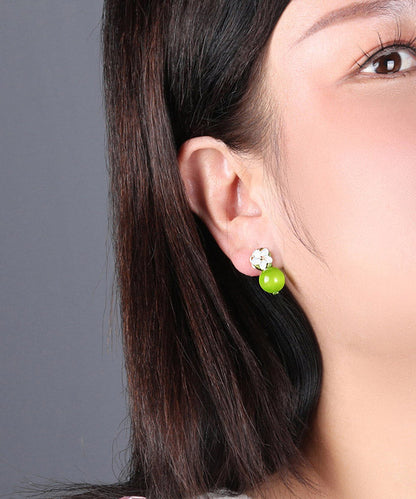 Women Yellow Green Shell Flower Cymophanite Drop Earrings LY2201 - fabuloryshop