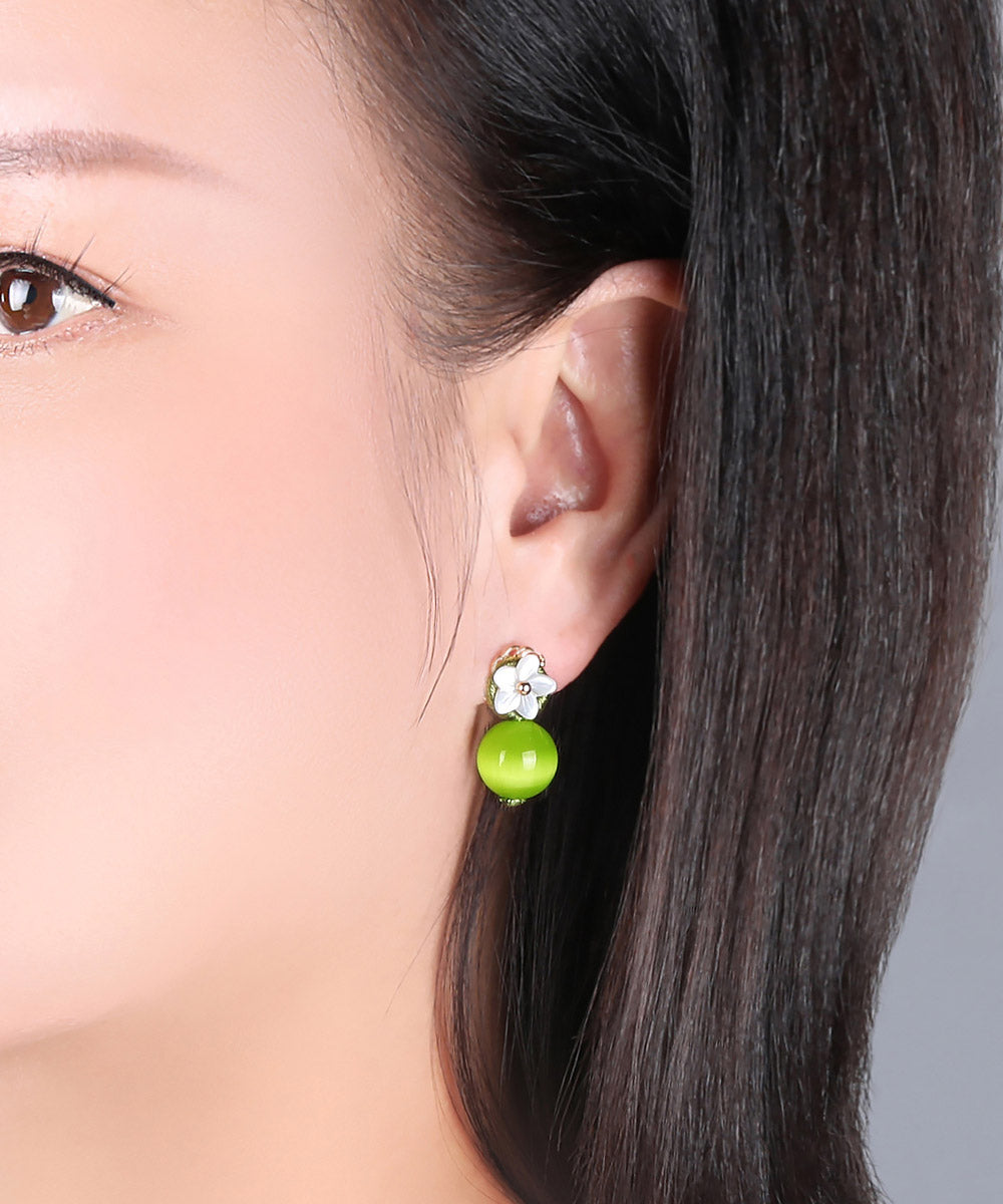 Women Yellow Green Shell Flower Cymophanite Drop Earrings LY2201 - fabuloryshop