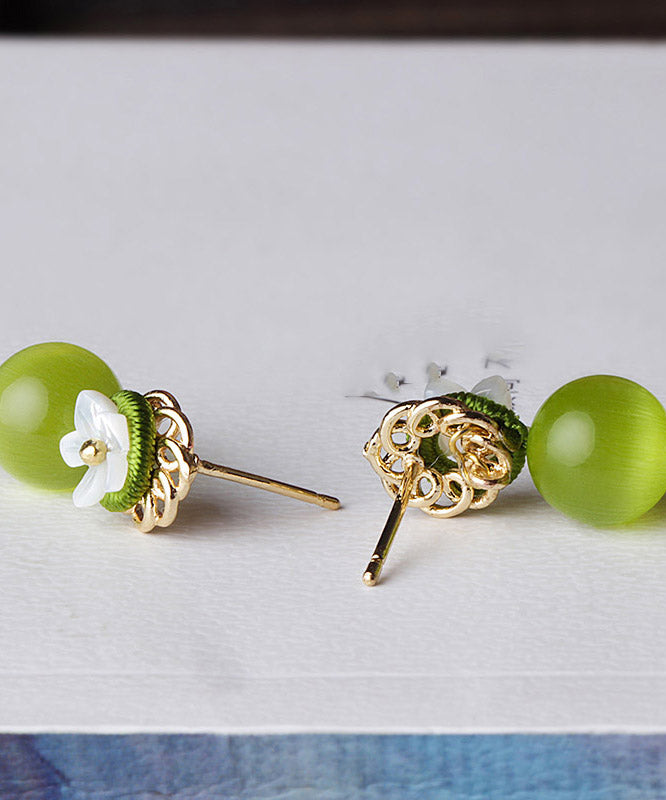 Women Yellow Green Shell Flower Cymophanite Drop Earrings LY2201 - fabuloryshop