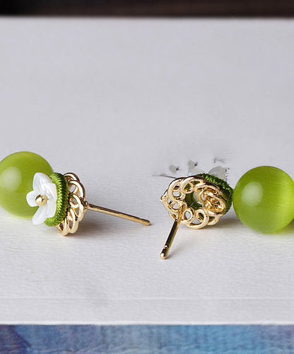 Women Yellow Green Shell Flower Cymophanite Drop Earrings LY2201 - fabuloryshop