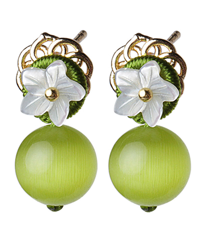 Women Yellow Green Shell Flower Cymophanite Drop Earrings LY2201 - fabuloryshop