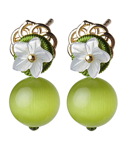 Women Yellow Green Shell Flower Cymophanite Drop Earrings LY2201 - fabuloryshop