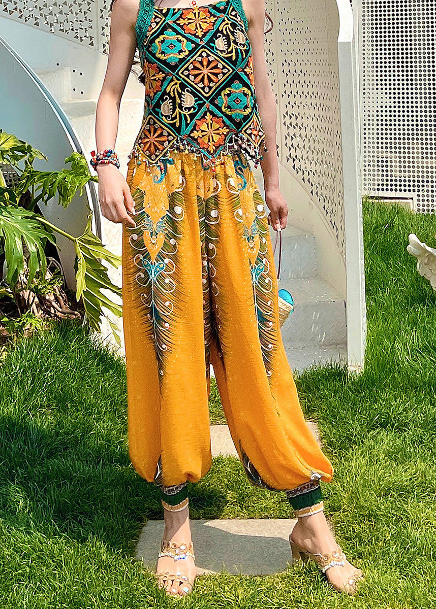 Women Yellow High Waist Print Lantern Pants Spring LY0191 - fabuloryshop