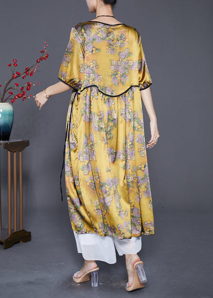 Women Yellow Oversized Print Silk Long Dresses Summer Ada Fashion