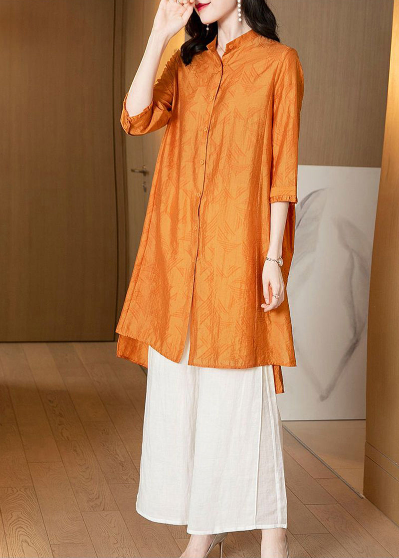 Women Yellow Stand Collar Oversized Silk Two Pieces Set Summer LY2775 - fabuloryshop