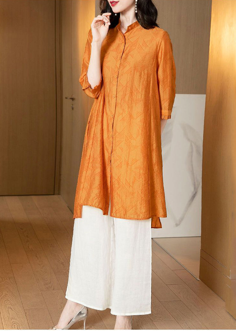 Women Yellow Stand Collar Oversized Silk Two Pieces Set Summer LY2775 - fabuloryshop