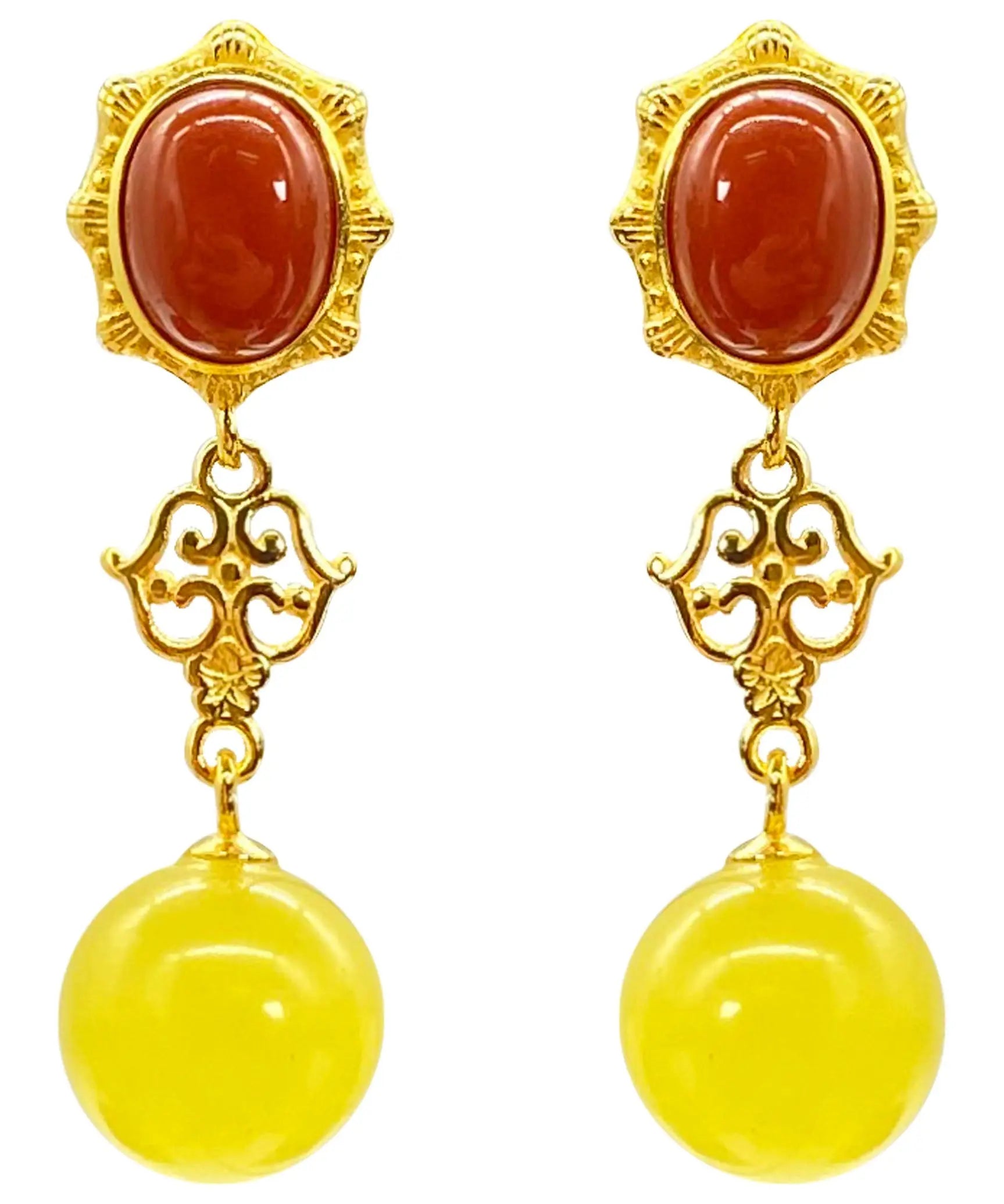 Women Yellow Sterling Silver Overgild Agate Beeswax Drop Earrings Ada Fashion