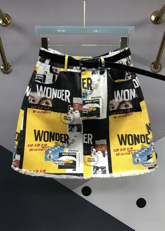 Women Yellow Street Graphic Pockets Patchwork Denim Skirt Summer Ada Fashion