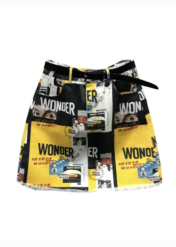 Women Yellow Street Graphic Pockets Patchwork Denim Skirt Summer Ada Fashion