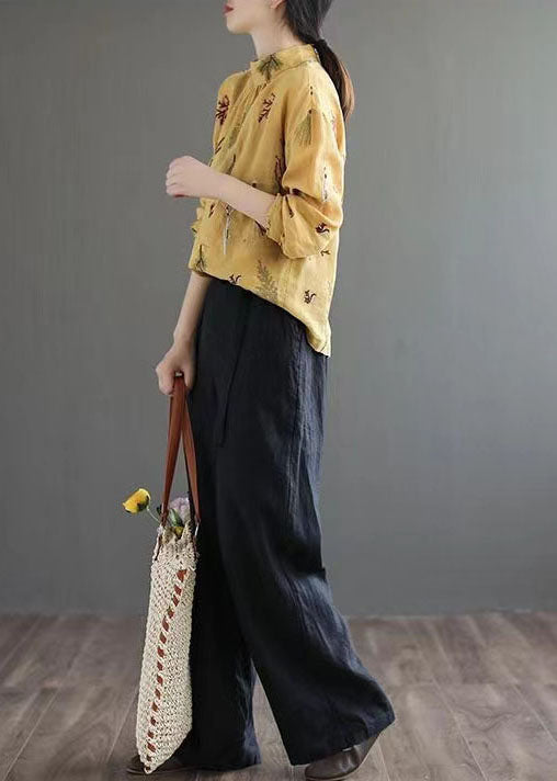 Women Yellow Wrinkled Embroideried Patchwork Linen Shirt Tops Spring LY6244 - fabuloryshop