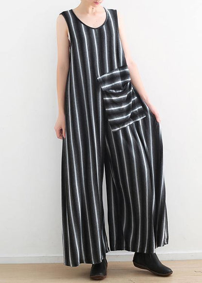 Women Sleeveless Cotton Black striped Jumpsuit - fabuloryshop