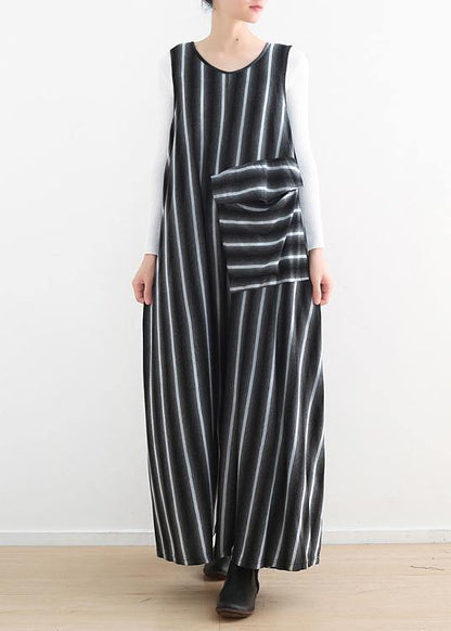 Women Sleeveless Cotton Black striped Jumpsuit - fabuloryshop