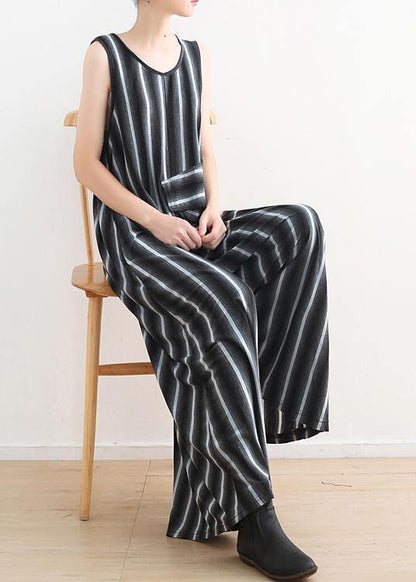 Women Sleeveless Cotton Black striped Jumpsuit - fabuloryshop