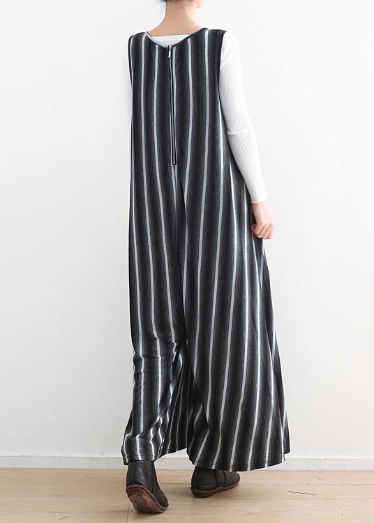 Women Sleeveless Cotton Black striped Jumpsuit - fabuloryshop