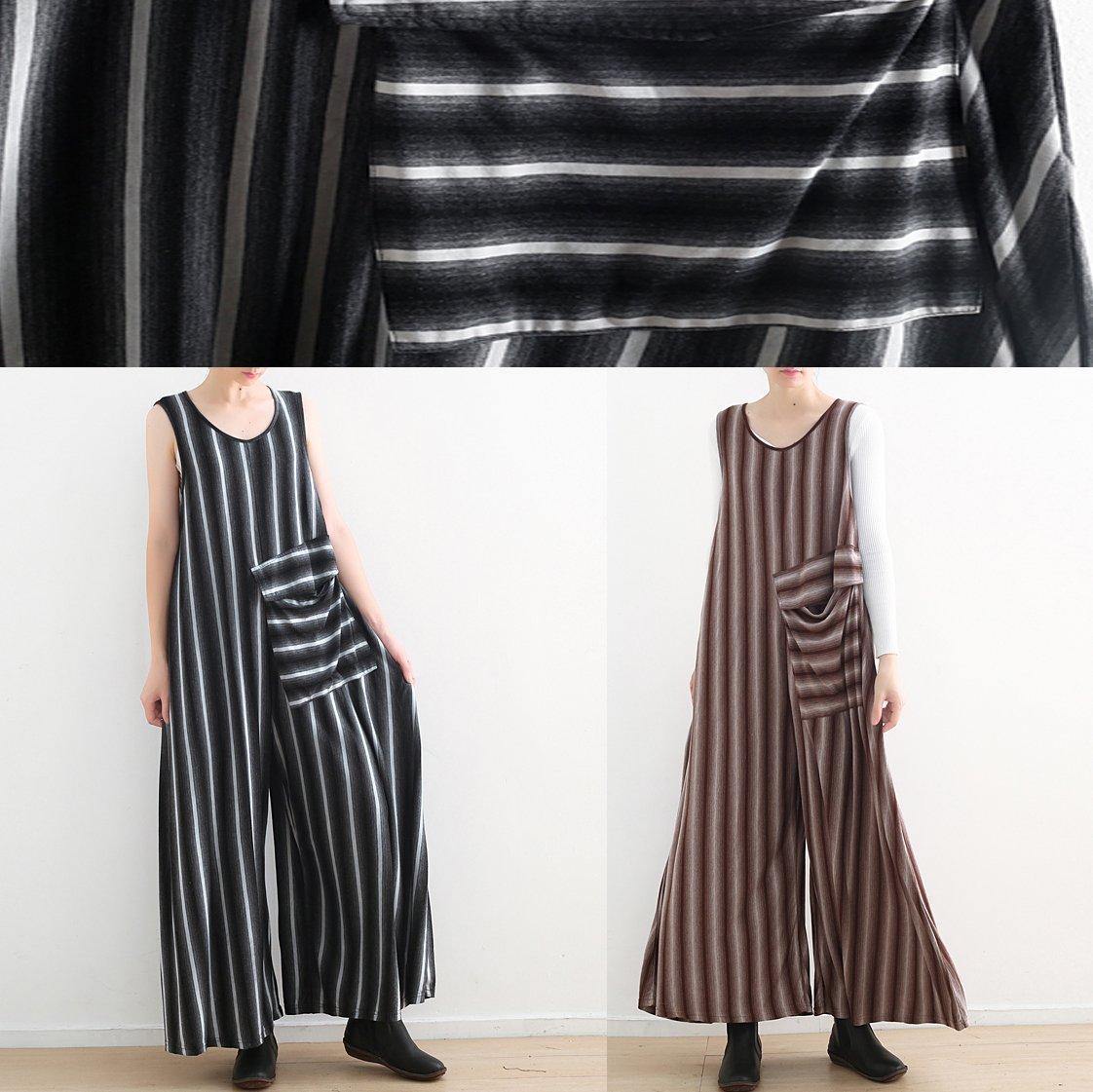 Women Sleeveless Cotton Black striped Jumpsuit - fabuloryshop