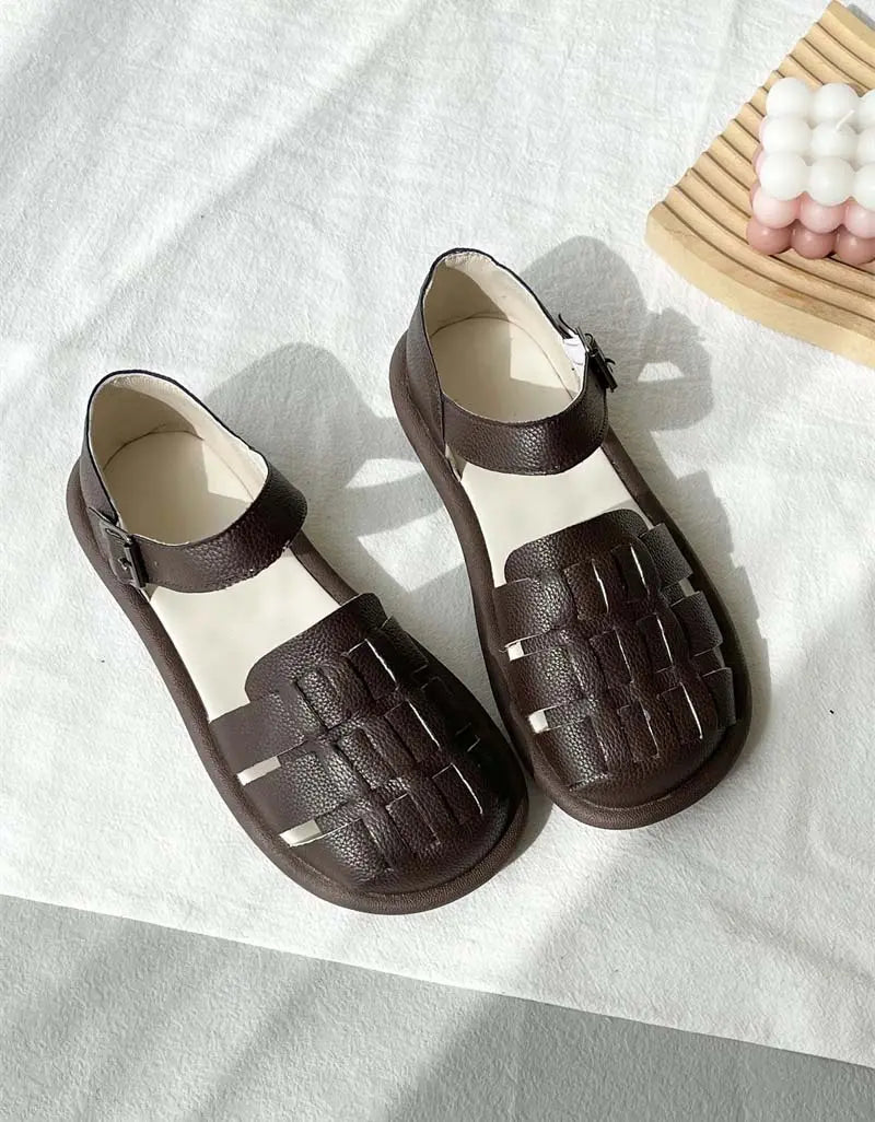 Woven Leather Comfortable Flat Sandals Ada Fashion