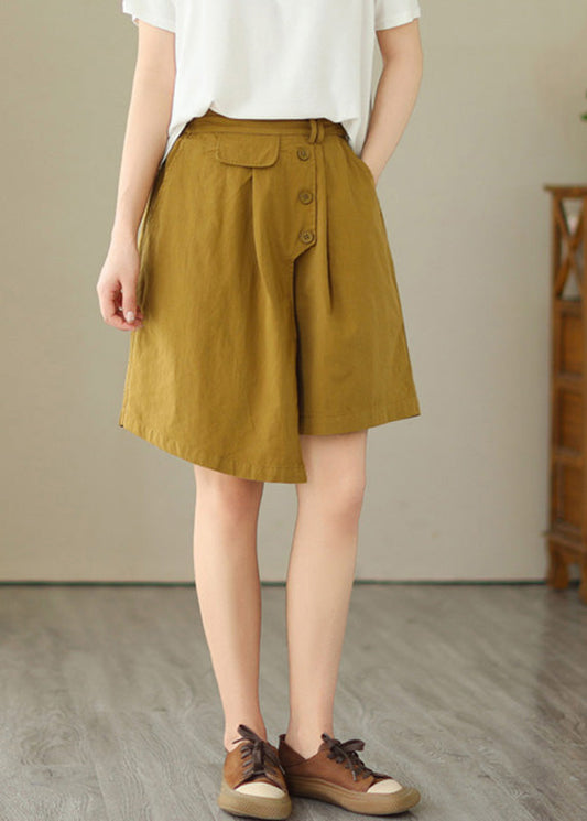 Yellow Asymmetrical Button Wide Leg Shorts LY4973 - fabuloryshop