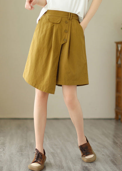 Yellow Asymmetrical Button Wide Leg Shorts LY4973 - fabuloryshop