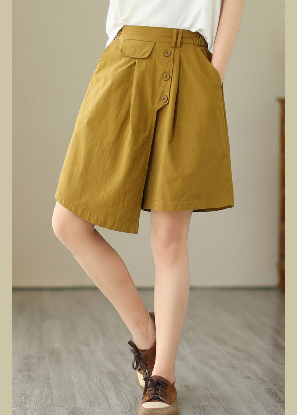 Yellow Asymmetrical Button Wide Leg Shorts LY4973 - fabuloryshop