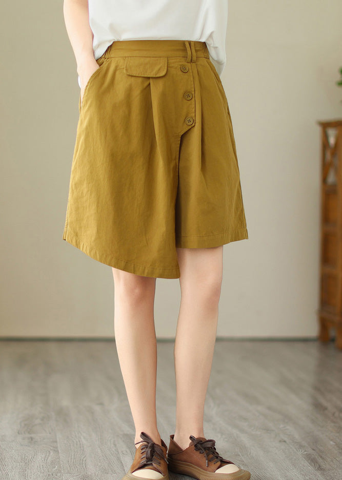 Yellow Asymmetrical Button Wide Leg Shorts LY4973 - fabuloryshop