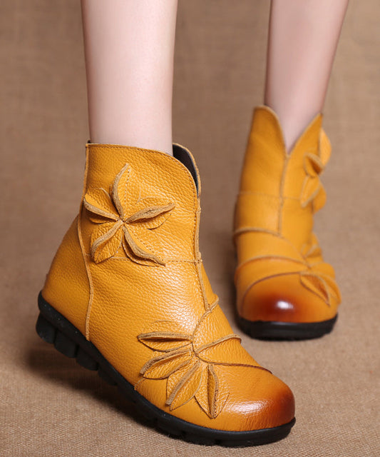 Yellow Boots Comfortable Handmade Splicing Floral Ada Fashion