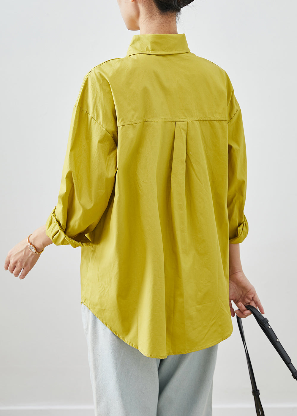 Yellow Cotton Shirt Tops Peter Pan Collar Pocket Fall Ada Fashion