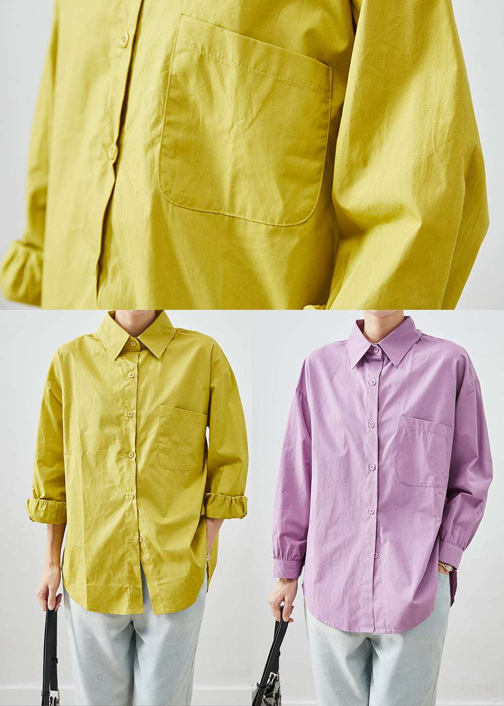 Yellow Cotton Shirt Tops Peter Pan Collar Pocket Fall Ada Fashion