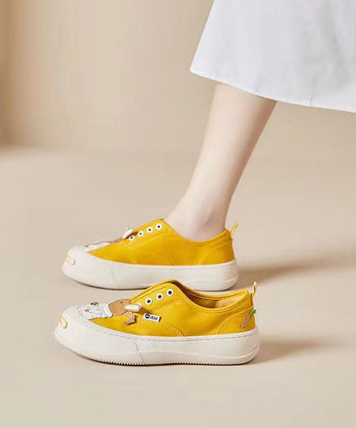 Yellow Handmade Canvas Character Splicing Platform Flat Shoes LY4300 - fabuloryshop