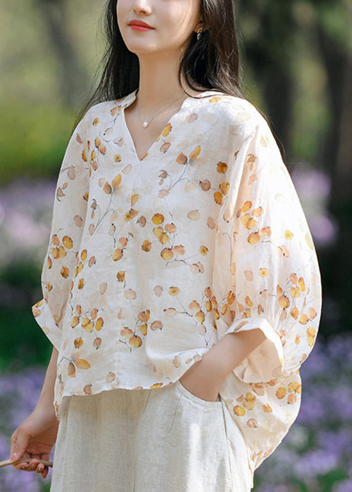 Yellow Low High Design Patchwork Linen Shirts V Neck Summer Ada Fashion