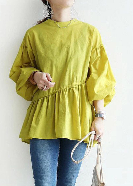 Yellow O-Neck Patchwork Shirts Lantern Sleeve LY2158 - fabuloryshop