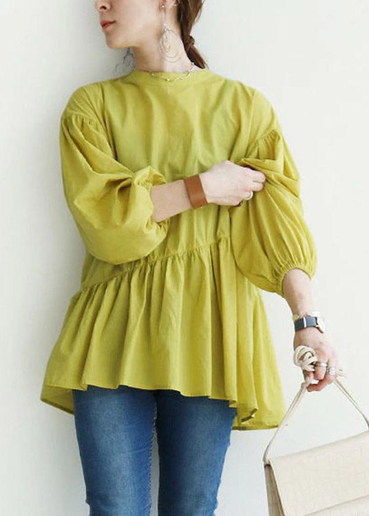 Yellow O-Neck Patchwork Shirts Lantern Sleeve LY2158 - fabuloryshop