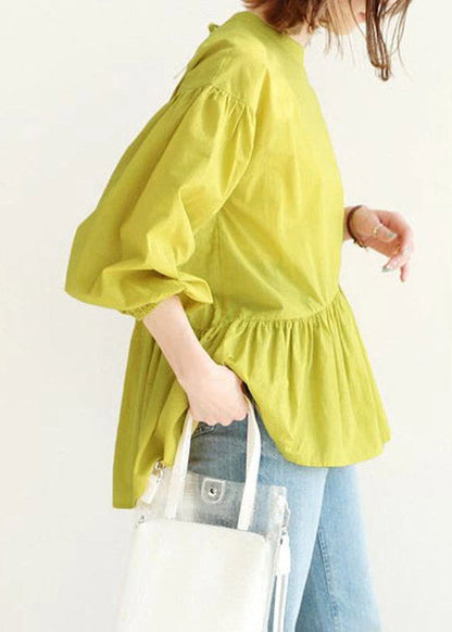 Yellow O-Neck Patchwork Shirts Lantern Sleeve LY2158 - fabuloryshop