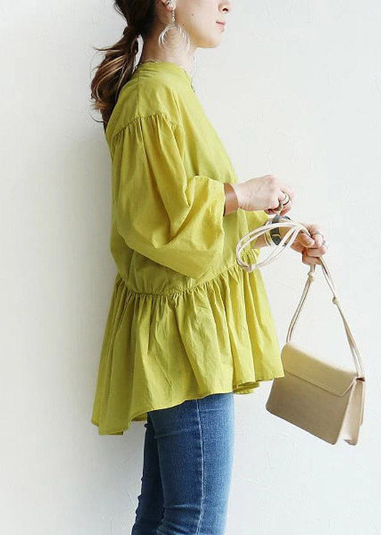 Yellow O-Neck Patchwork Shirts Lantern Sleeve LY2158 - fabuloryshop