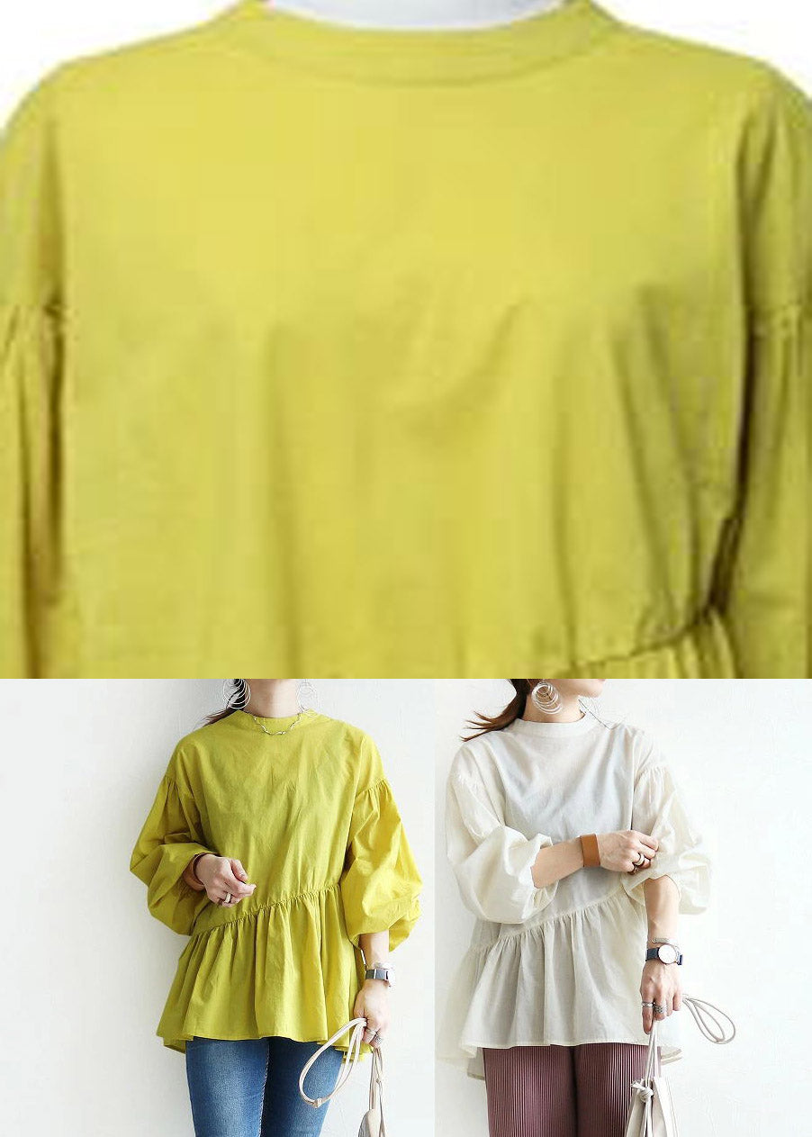 Yellow O-Neck Patchwork Shirts Lantern Sleeve LY2158 - fabuloryshop