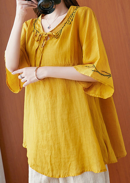 Yellow O-Neck Patchwork Solid Shirts Half Sleeve LY6227 - fabuloryshop