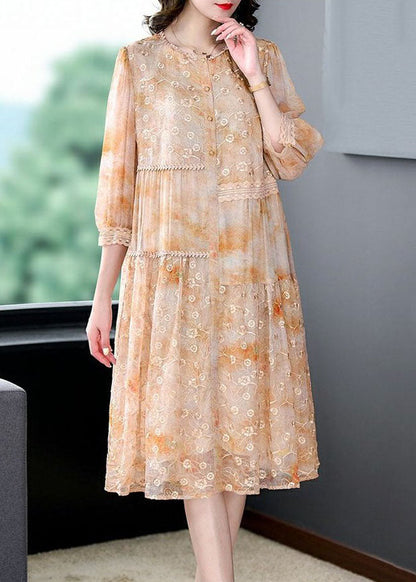 Yellow Patchwork Silk Dress Embroideried Wrinkled Summer Ada Fashion