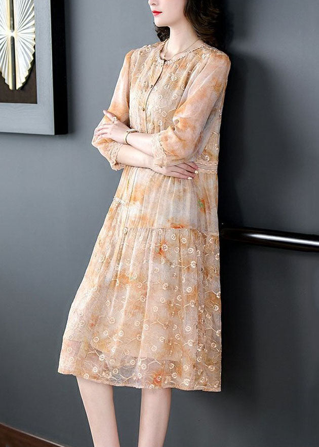 Yellow Patchwork Silk Dress Embroideried Wrinkled Summer Ada Fashion