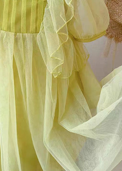 Yellow Patchwork Tulle Baby Girls Princess Dresses Wrinkled Summer Ada Fashion