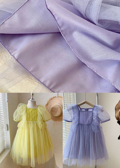 Yellow Patchwork Tulle Baby Girls Princess Dresses Wrinkled Summer Ada Fashion