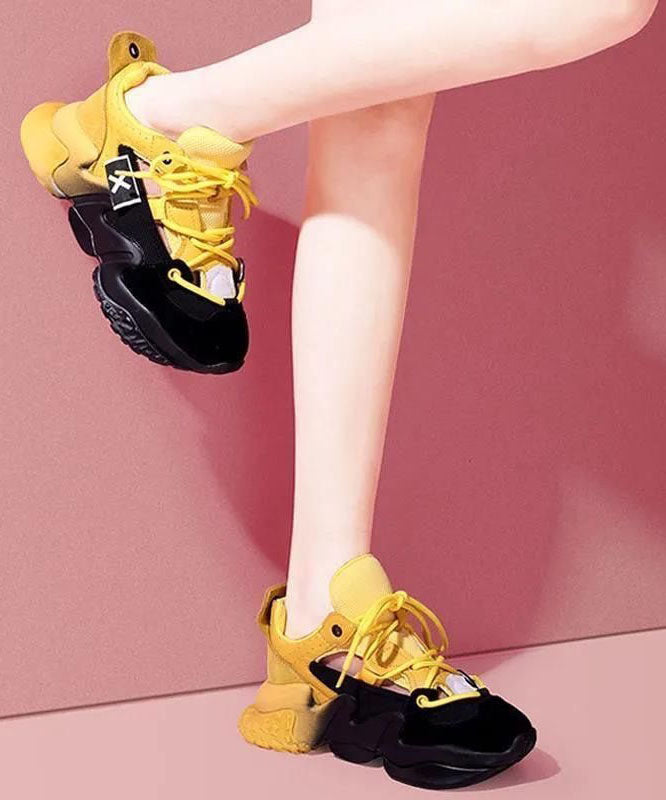 Yellow Platform Sport Shoes Suede Women Splicing Lace Up Breathable Mesh LY4344 - fabuloryshop