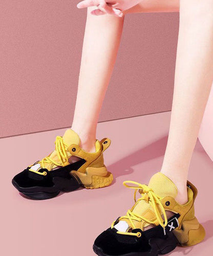 Yellow Platform Sport Shoes Suede Women Splicing Lace Up Breathable Mesh LY4344 - fabuloryshop