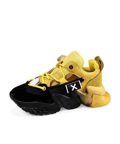 Yellow Platform Sport Shoes Suede Women Splicing Lace Up Breathable Mesh LY4344 - fabuloryshop