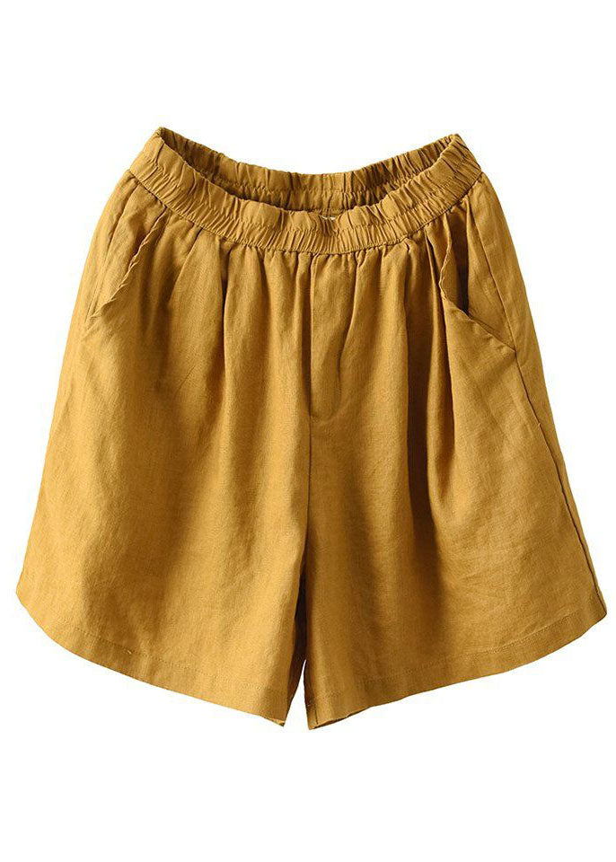 Yellow Pockets Elastic Waist Linen Shorts Summer LY0223 - fabuloryshop