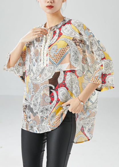 Yellow Print Cotton Shirts Oversized Batwing Sleeve LY6149 - fabuloryshop