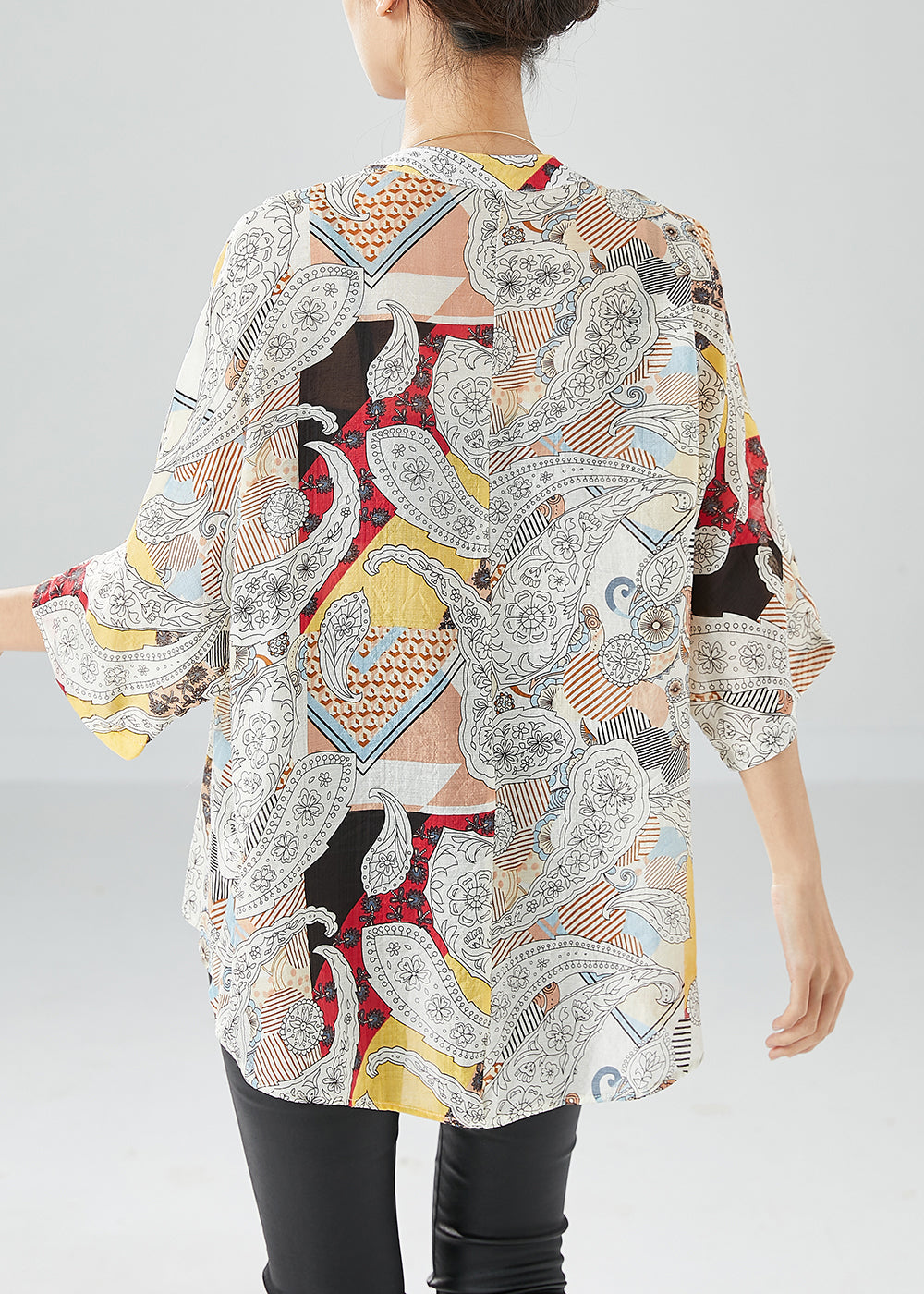 Yellow Print Cotton Shirts Oversized Batwing Sleeve LY6149 - fabuloryshop