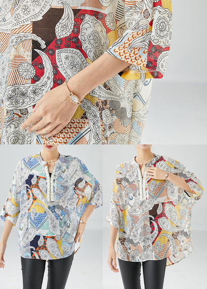 Yellow Print Cotton Shirts Oversized Batwing Sleeve LY6149 - fabuloryshop