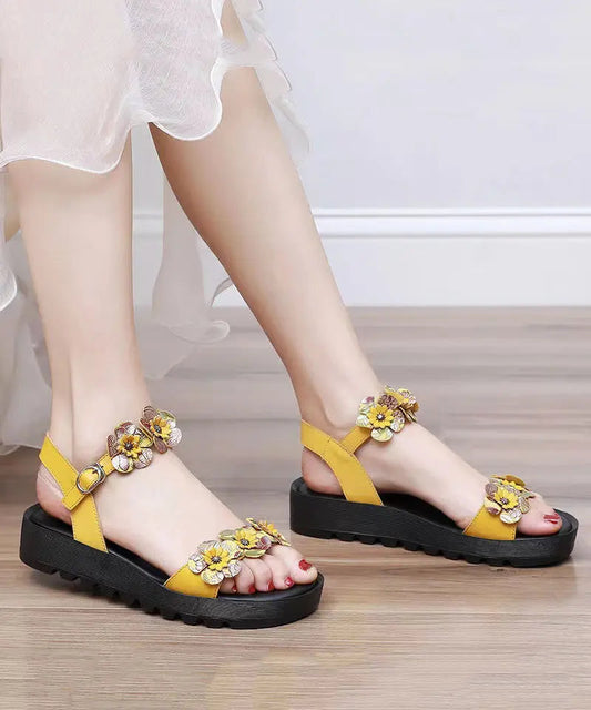 Yellow Sandals Platform Faux Leather Casual Splicing Floral Ada Fashion