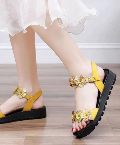 Yellow Sandals Platform Faux Leather Casual Splicing Floral Ada Fashion