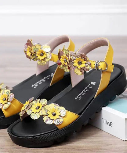 Yellow Sandals Platform Faux Leather Casual Splicing Floral Ada Fashion