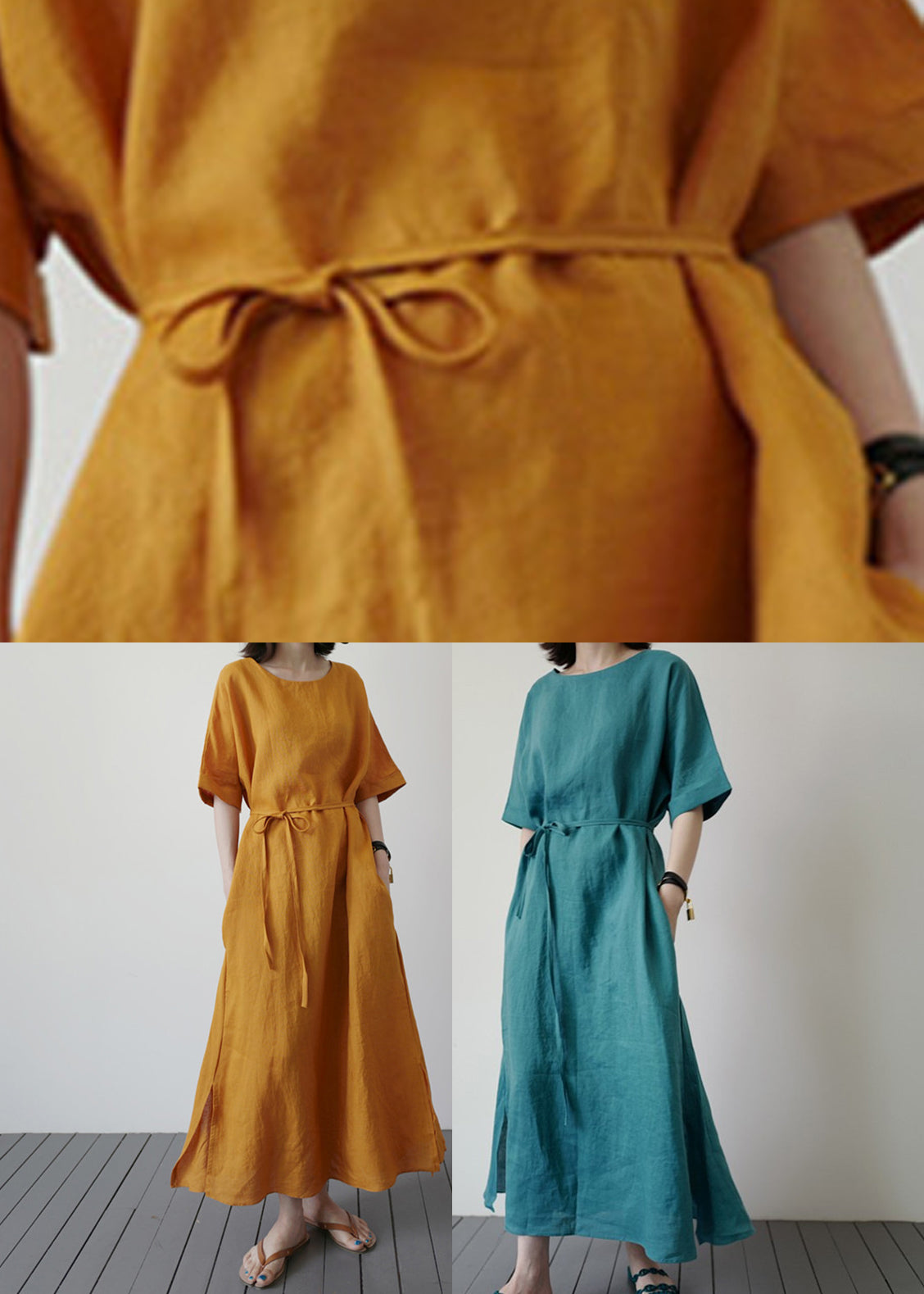 Yellow Side Open Solid Holiday Maxi Dress Short Sleeve LY2567 - fabuloryshop